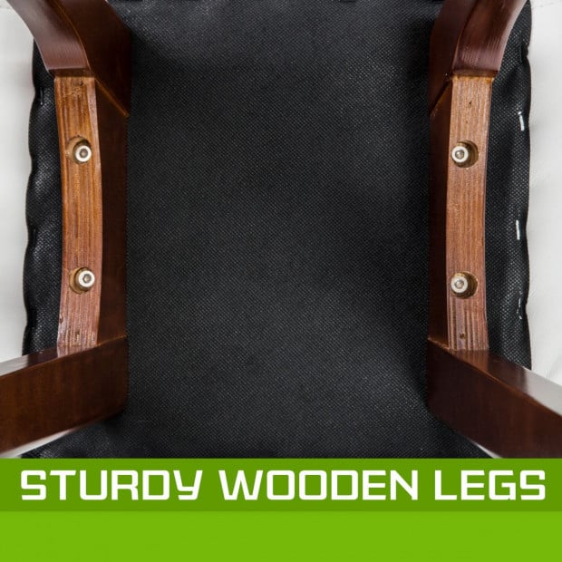 2x Oak Wood Bar Stool 65cm Leather SOPHIA - WHITE BROWN Image 4