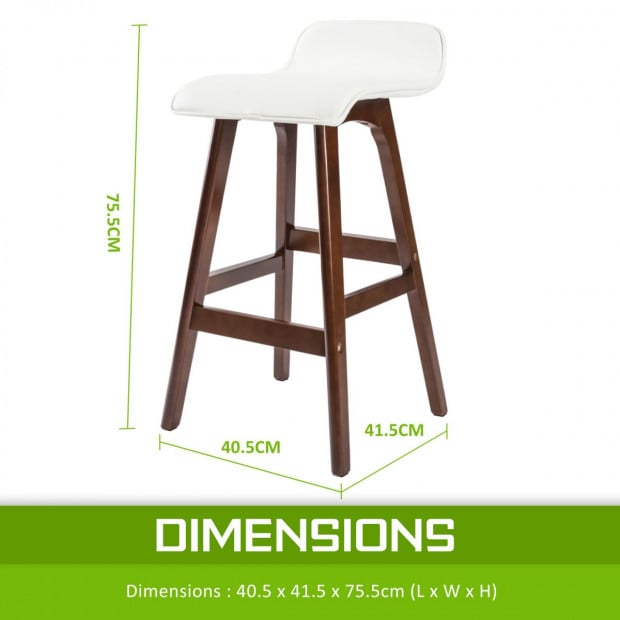 2x Oak Wood Bar Stool 65cm Leather SOPHIA - WHITE BROWN Image 9