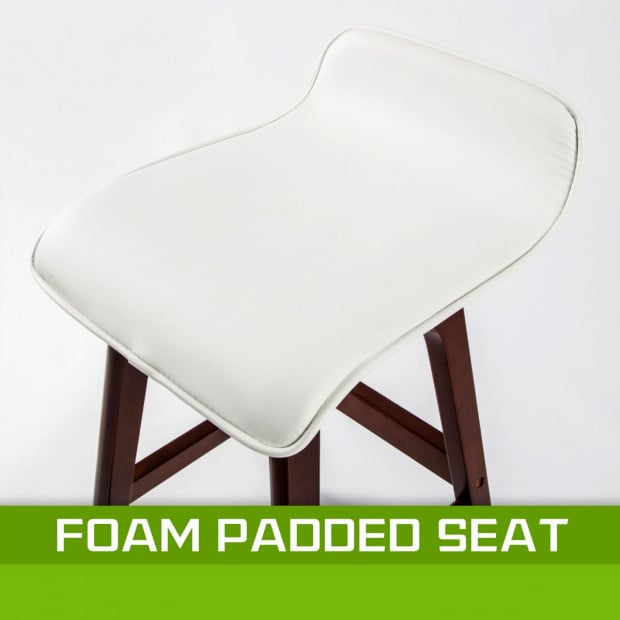 2x Oak Wood Bar Stool 65cm Leather SOPHIA - WHITE BROWN Image 5