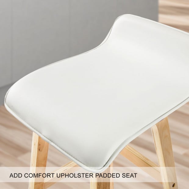2x 65cm Oak Wood Bar Stool Leather SOPHIA - WHITE Image 6