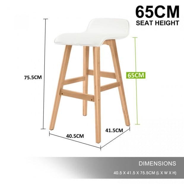 2x 65cm Oak Wood Bar Stool Leather SOPHIA - WHITE Image 9