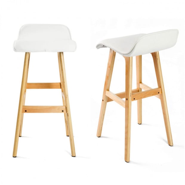 4x Oak Wood Bar Stool 74cm Leather SOPHIA - WHITE Image 2