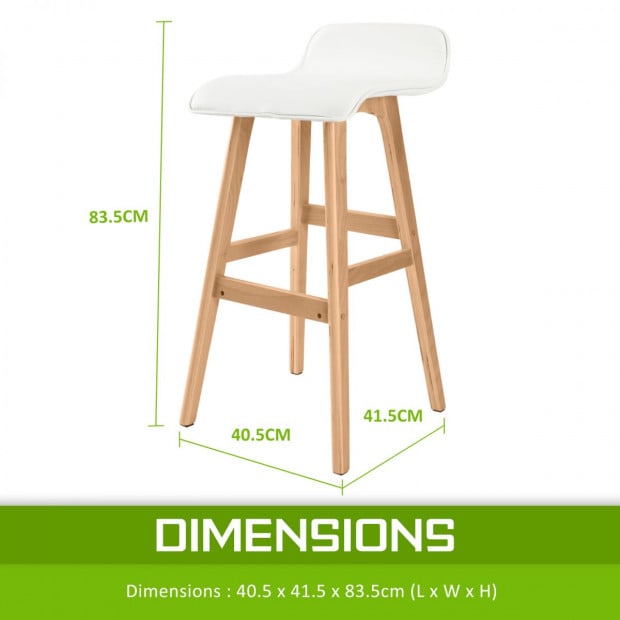 4x Oak Wood Bar Stool 74cm Leather SOPHIA - WHITE Image 9