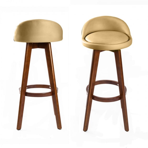 4x Oak Wood Bar Stool 72cm Leather LEILA - COFFEE BROWN Image 2