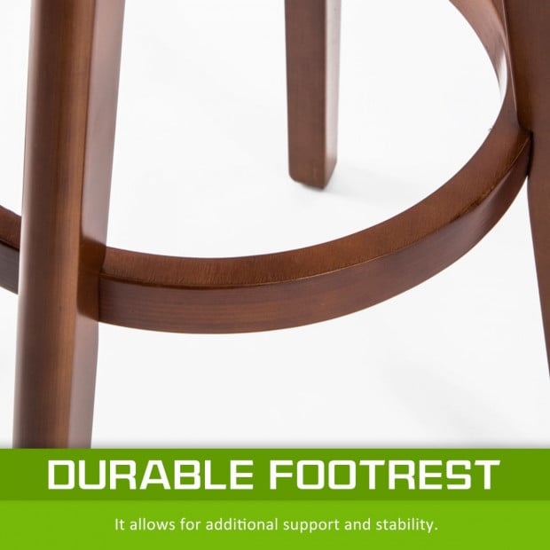 4x Oak Wood Bar Stool 72cm Leather LEILA - COFFEE BROWN Image 3