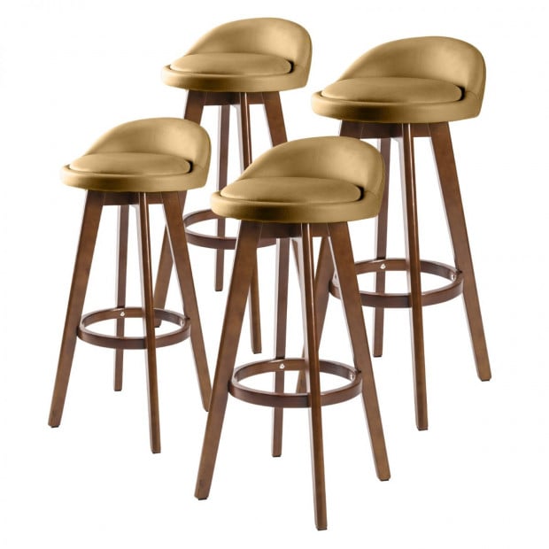 4x Oak Wood Bar Stool 72cm Leather LEILA - COFFEE BROWN