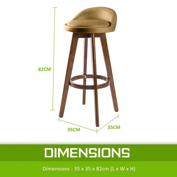 4x Oak Wood Bar Stool 72cm Leather LEILA - COFFEE BROWN Image 9