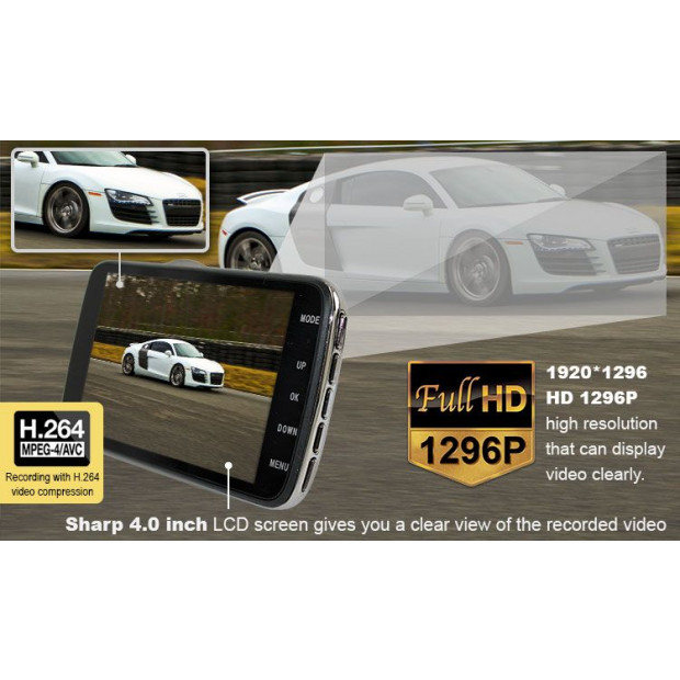 Elinz 4.0in Lcd Car Dash Cam Dual Camera Reversing 1296p Fhd Dvr Image 4