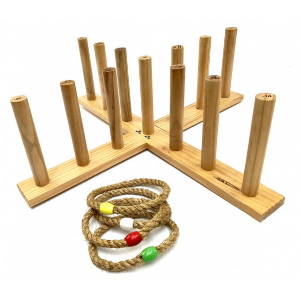 Giant Wooden Rope Ring Toss Quoits Outdoor Game Set