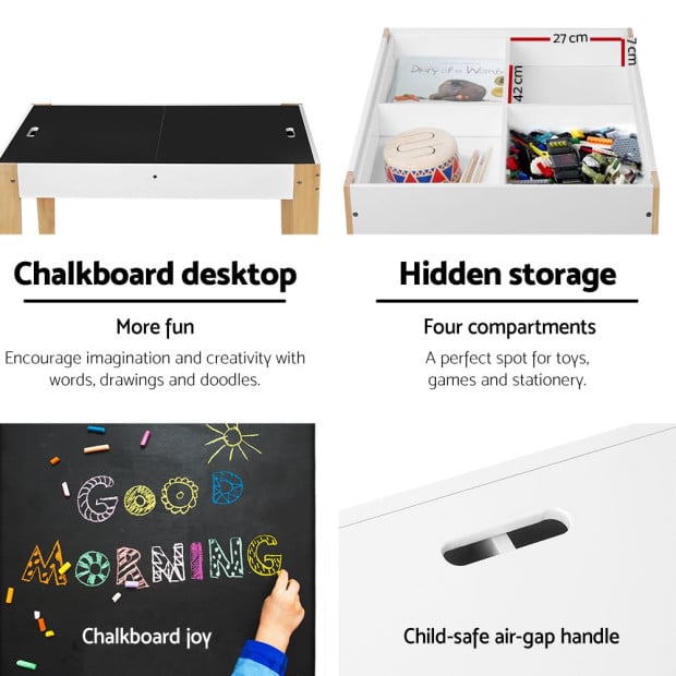 Kids Table Chair Set Children Storage Study Desk Toy Play Chalkboard Image 7