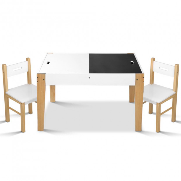 Kids Table and Chair Storage Desk - White & Natural