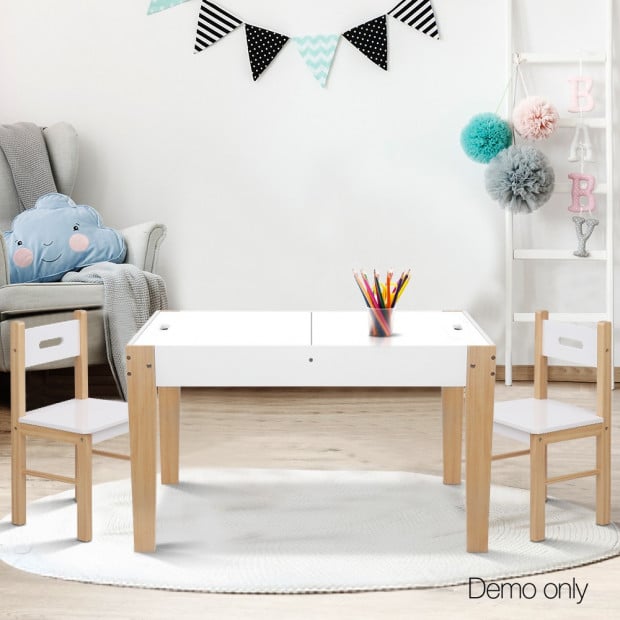 Kids Table and Chair Storage Desk - White & Natural Image 11