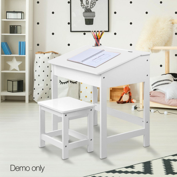 Kids Lift-Top Desk and Stool - White Image 10