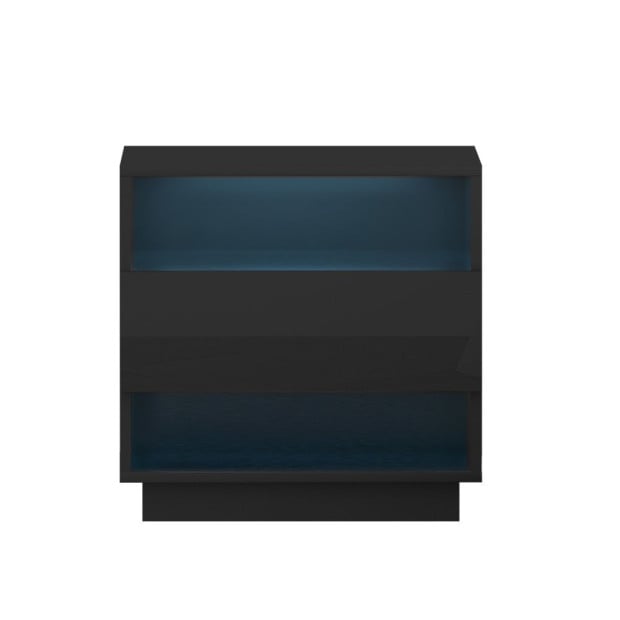 Bedside Tables Side Table LED Drawers Nightstand High Gloss Black Image 3