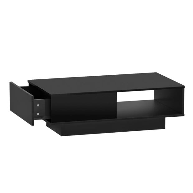 Coffee Table L.E.D Lights Gloss Storage Drawer Modern Furniture Black