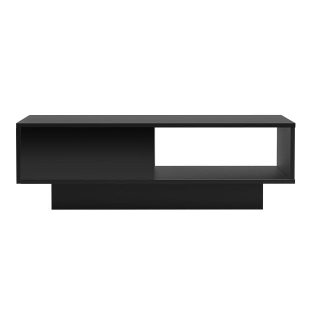 Coffee Table L.E.D Lights Gloss Storage Drawer Modern Furniture Black Image 3