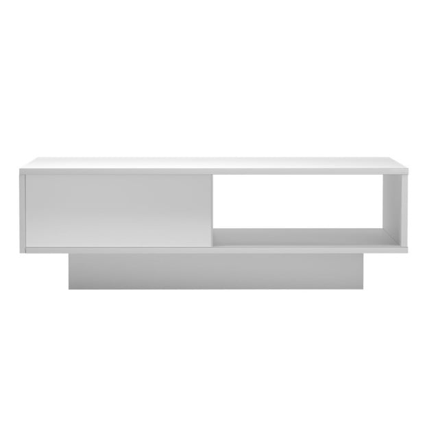 Coffee Table L.E.D Lights Gloss Storage Drawer Modern Furniture White Image 3