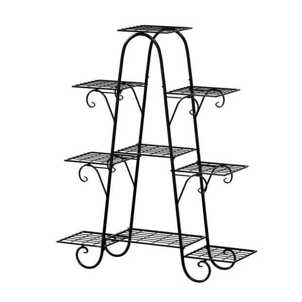 Plant Stand Outdoor Indoor Metal Flower Pots Rack Corner Shelf Black