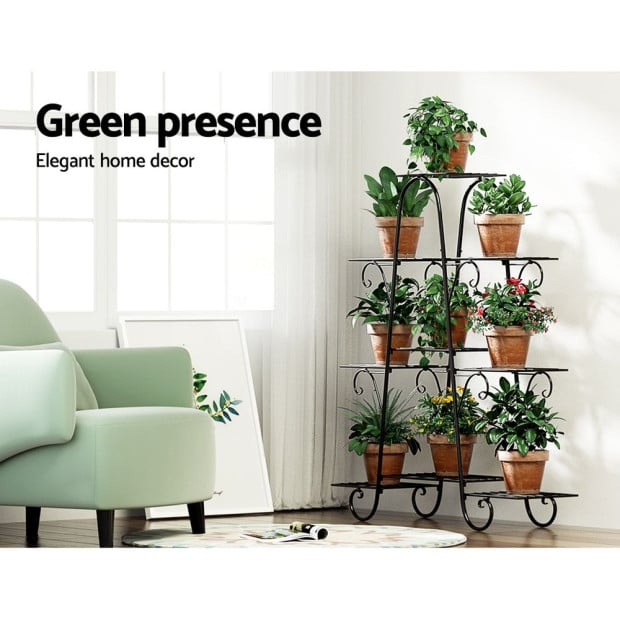Plant Stand Outdoor Indoor Metal Flower Pots Rack Corner Shelf Black Image 5