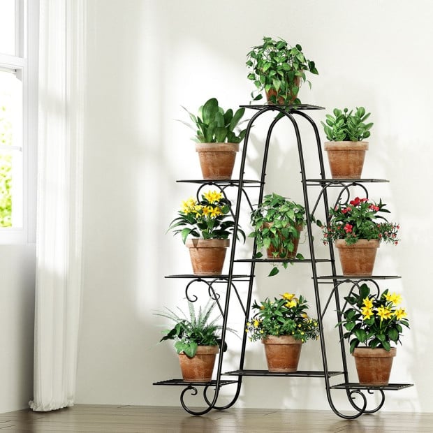 Plant Stand Outdoor Indoor Metal Flower Pots Rack Corner Shelf Black Image 8