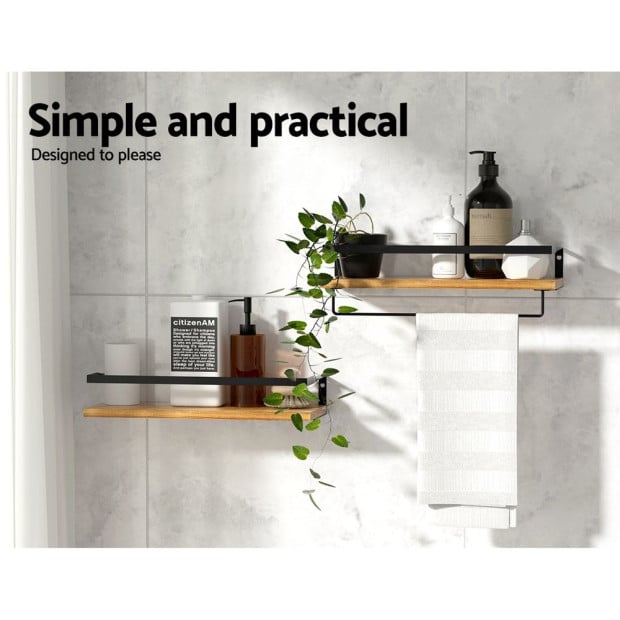 2x Floating Wall Shelves Brackets Towel Rail Rack Diy Wall Mount Rack Image 5