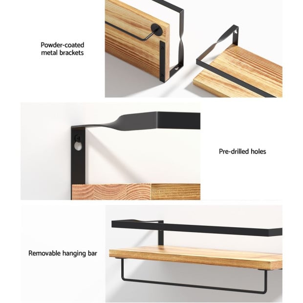 2x Floating Wall Shelves Brackets Towel Rail Rack Diy Wall Mount Rack Image 7