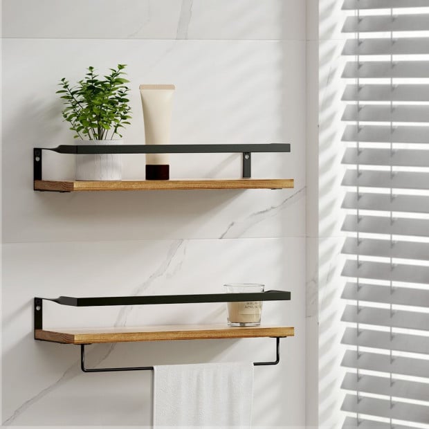 2x Floating Wall Shelves Brackets Towel Rail Rack Diy Wall Mount Rack Image 8