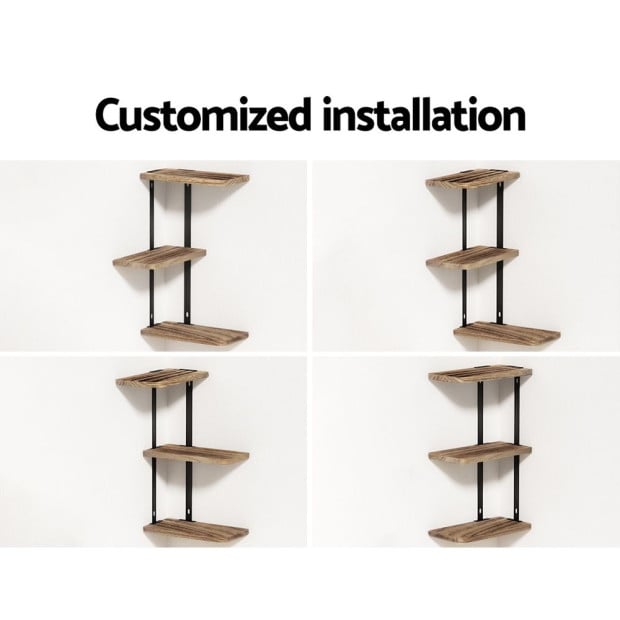 Floating Wall Shelves Brackets 3 Tiers Corner Display DIY Wall Mount Image 6
