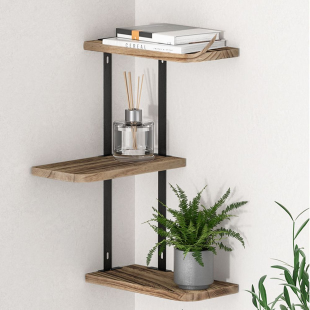 Floating Wall Shelves Brackets 3 Tiers Corner Display DIY Wall Mount Image 8