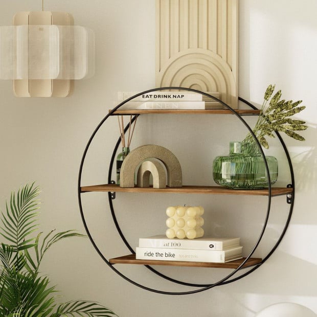 Floating Wall Shelves Brackets Round 3 Tiers Display Diy Wall Mount Image 8