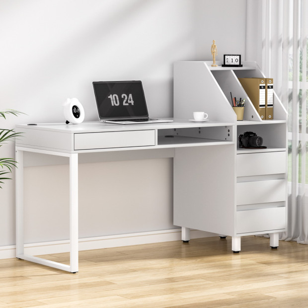 Computer Desk Office Study Table Drawer Bookshelf - White Image 5