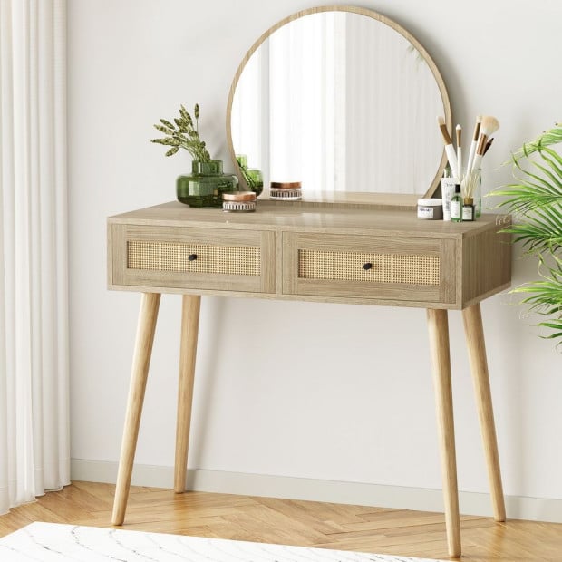Dressing Table Set Rattan Frances Mirror Cabinbet Drawer Image 5