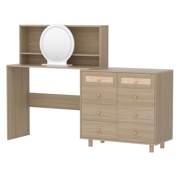 Dressing Table Set Stool LED Mirror Drawer Cabinet Pine