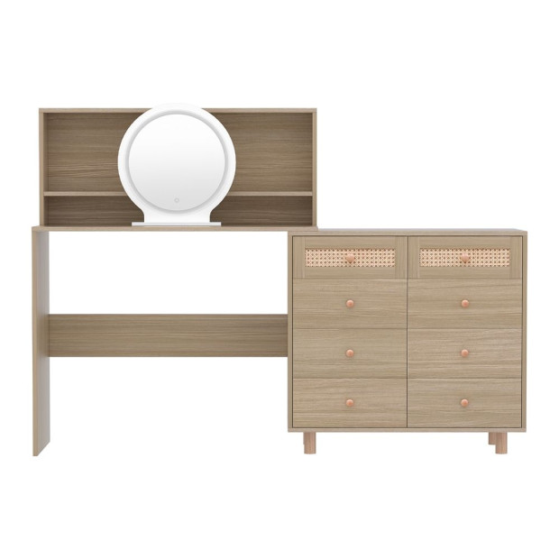 Dressing Table Set Stool LED Mirror Drawer Cabinet Pine Image 5