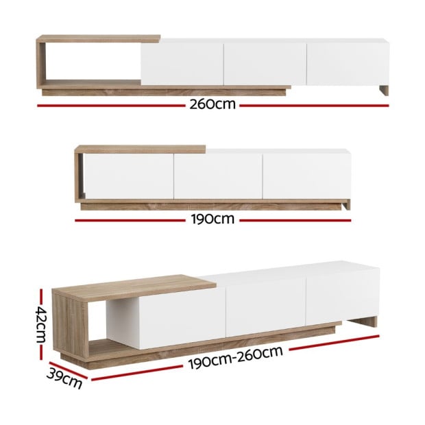 TV Cabinet Entertainment Unit Stand Extendable White Oak Image 3