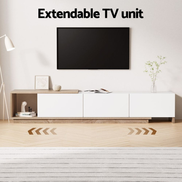 TV Cabinet Entertainment Unit Stand Extendable White Oak Image 5