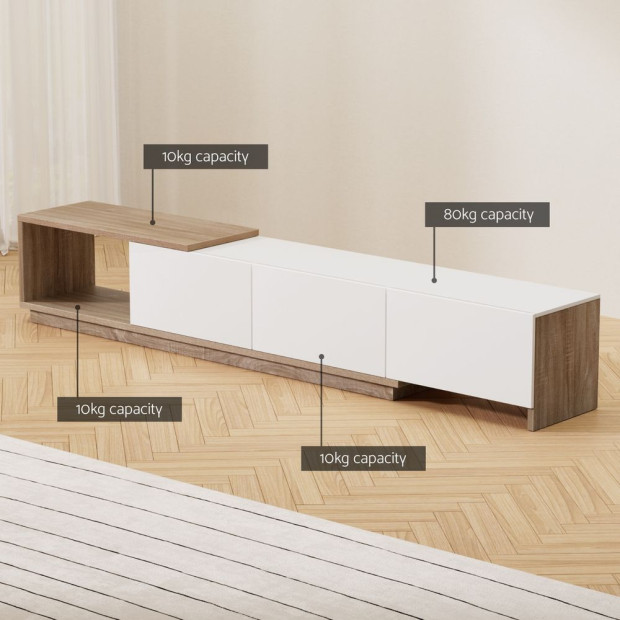TV Cabinet Entertainment Unit Stand Extendable White Oak Image 7