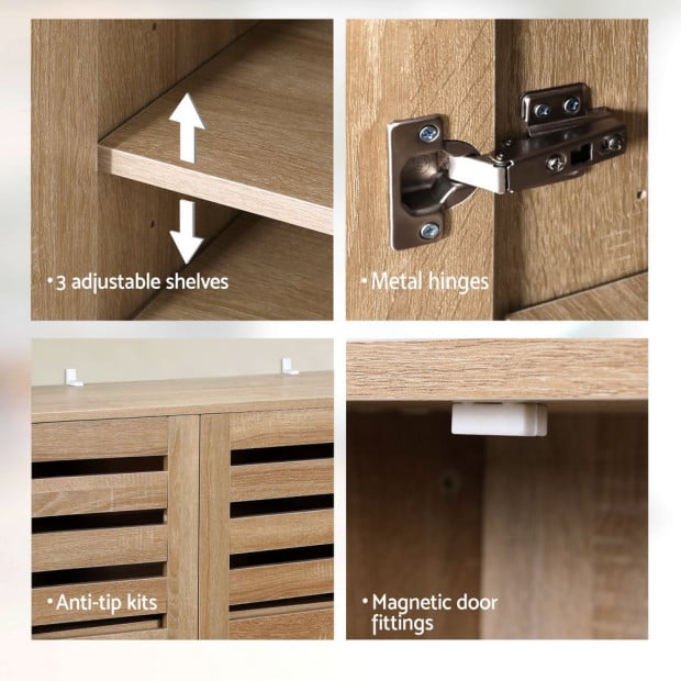 Shoe Cabinet 30 Pairs Adjustable Shelf - Natural Image 6