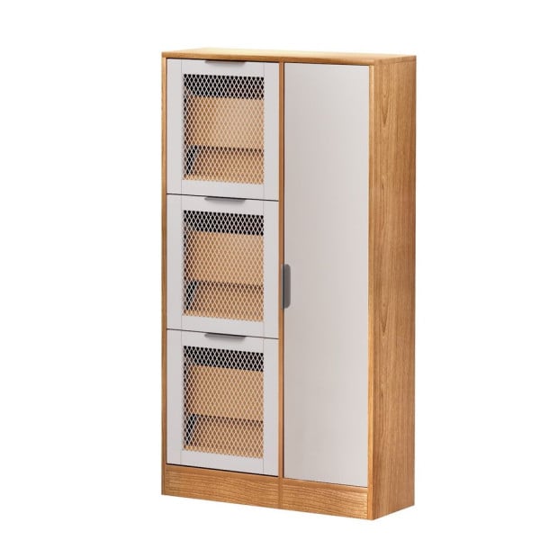 Mirror Shoe Cabinet White Mesh - Natural