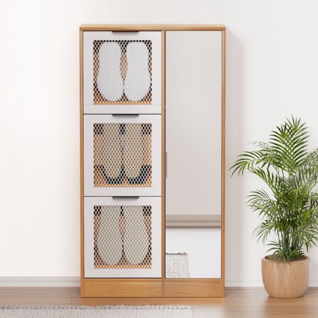 Mirror Shoe Cabinet White Mesh - Natural Image 5