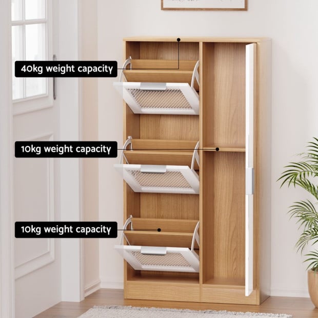 Mirror Shoe Cabinet White Mesh - Natural Image 7