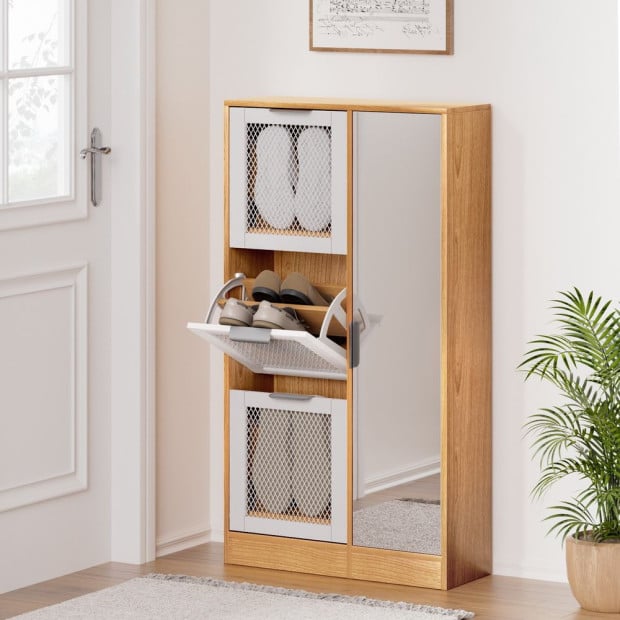 Mirror Shoe Cabinet White Mesh - Natural Image 8