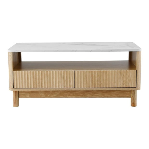 Coffee Table Drawer Shelf Marble Effect Wood&white Image 3