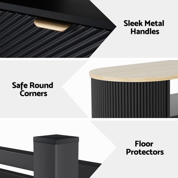 Coffee Table Drawer Shelf Wood&black Image 6