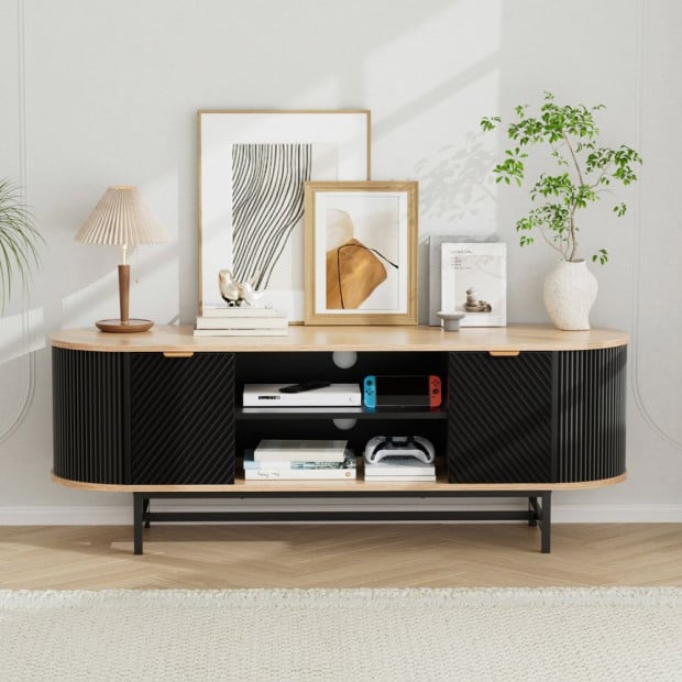 Tv Unit Entertainment Unit Storage Cabinet Black Pine Image 8