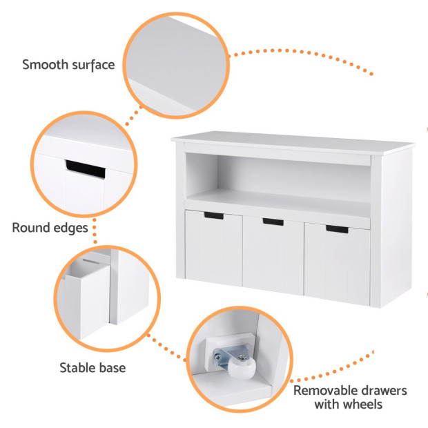 Kids Bookshelf 3 Drawers Storage Children Bookcase Toy Organiser Display Image 6