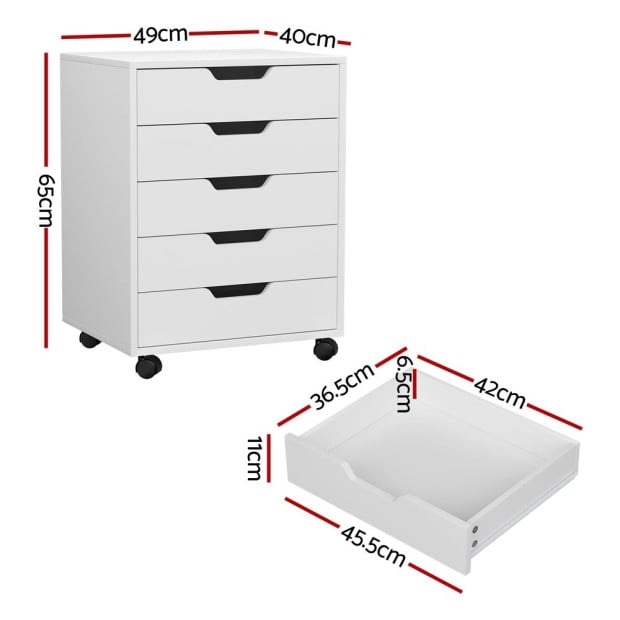 5-drawer Filing Cabinet Mobile Rolling Storage Cabinet Chest Of Drawers Stand White Image 2