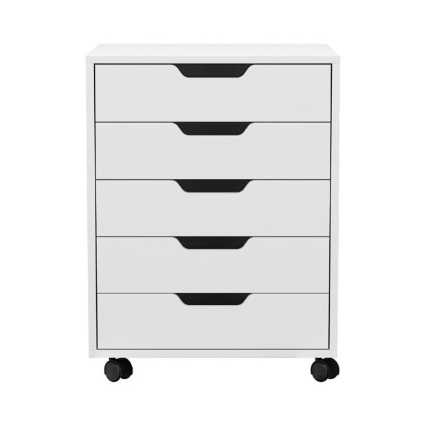 5-drawer Filing Cabinet Mobile Rolling Storage Cabinet Chest Of Drawers Stand White Image 3