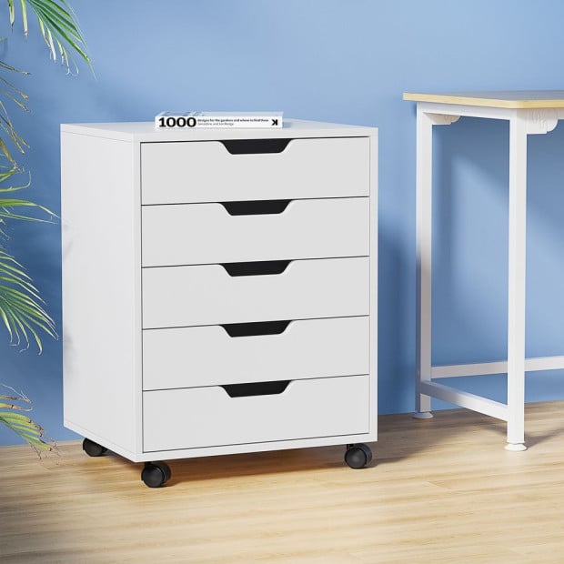5-drawer Filing Cabinet Mobile Rolling Storage Cabinet Chest Of Drawers Stand White Image 5