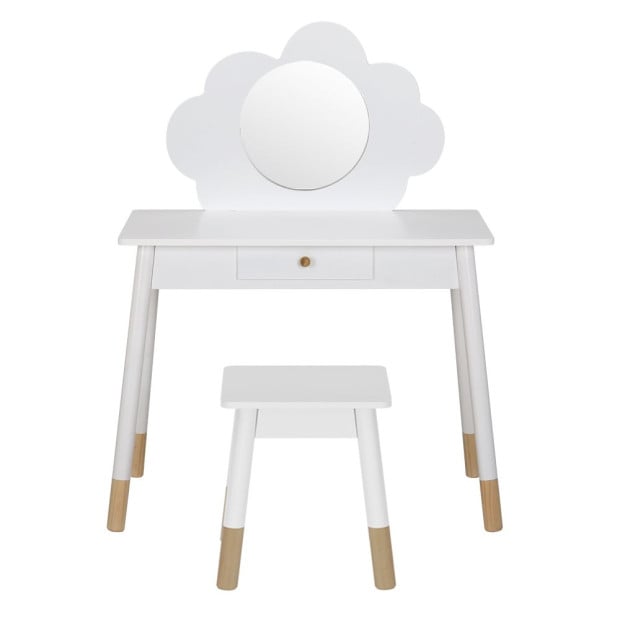 Kids Dressing Table Chair Set Vanity Makeup Wooden Leg Mirror Drawer Image 3